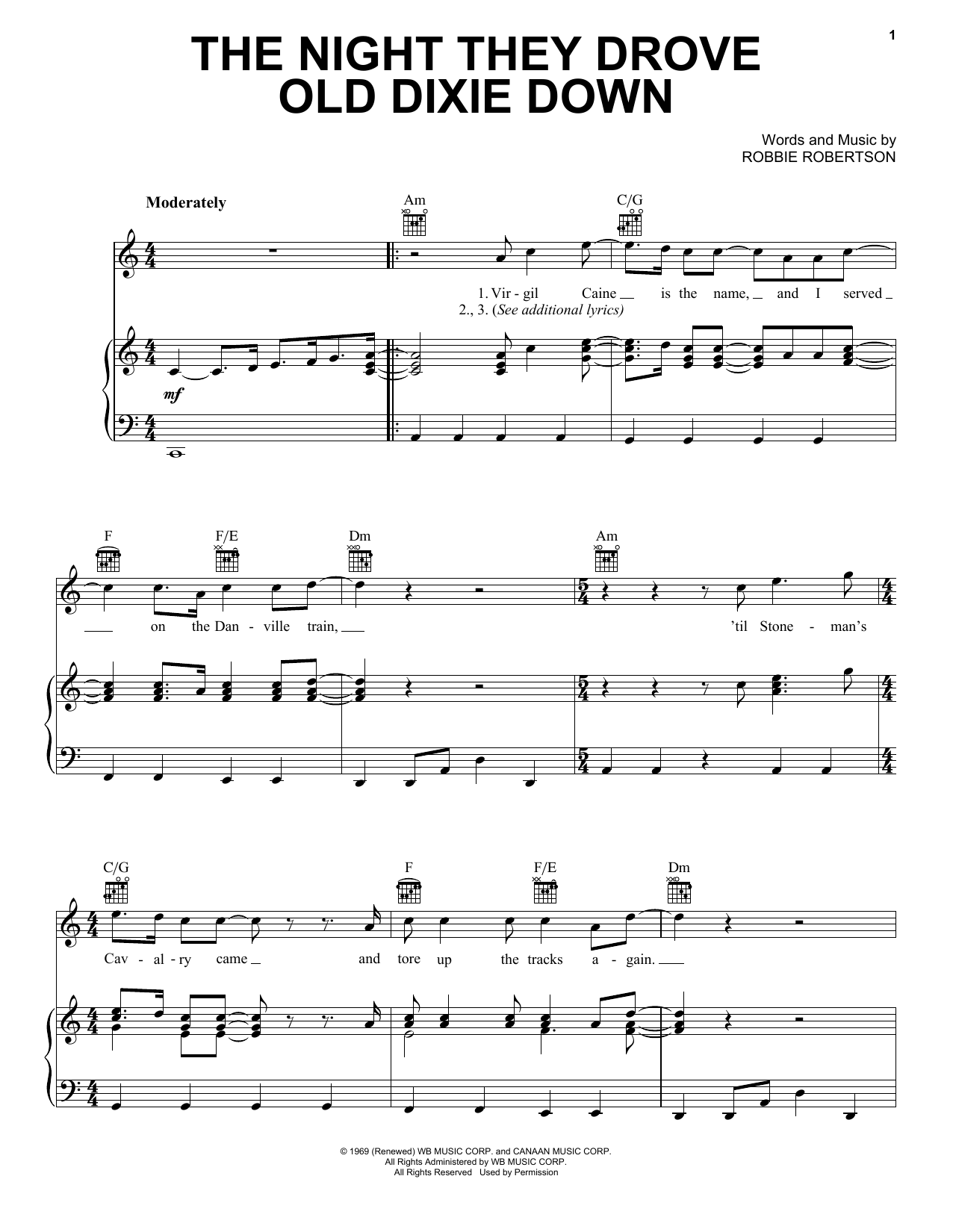 Learn to play The Band The Night They Drove Old Dixie Down sheet music for Piano, Vocal & Guitar (Right-Hand Melody) in minutes. The Band The Night They Drove Old Dixie Down sheet music preview music notes and score for Piano, Vocal & Guitar (Right-Hand Melody) including 4 page(s)