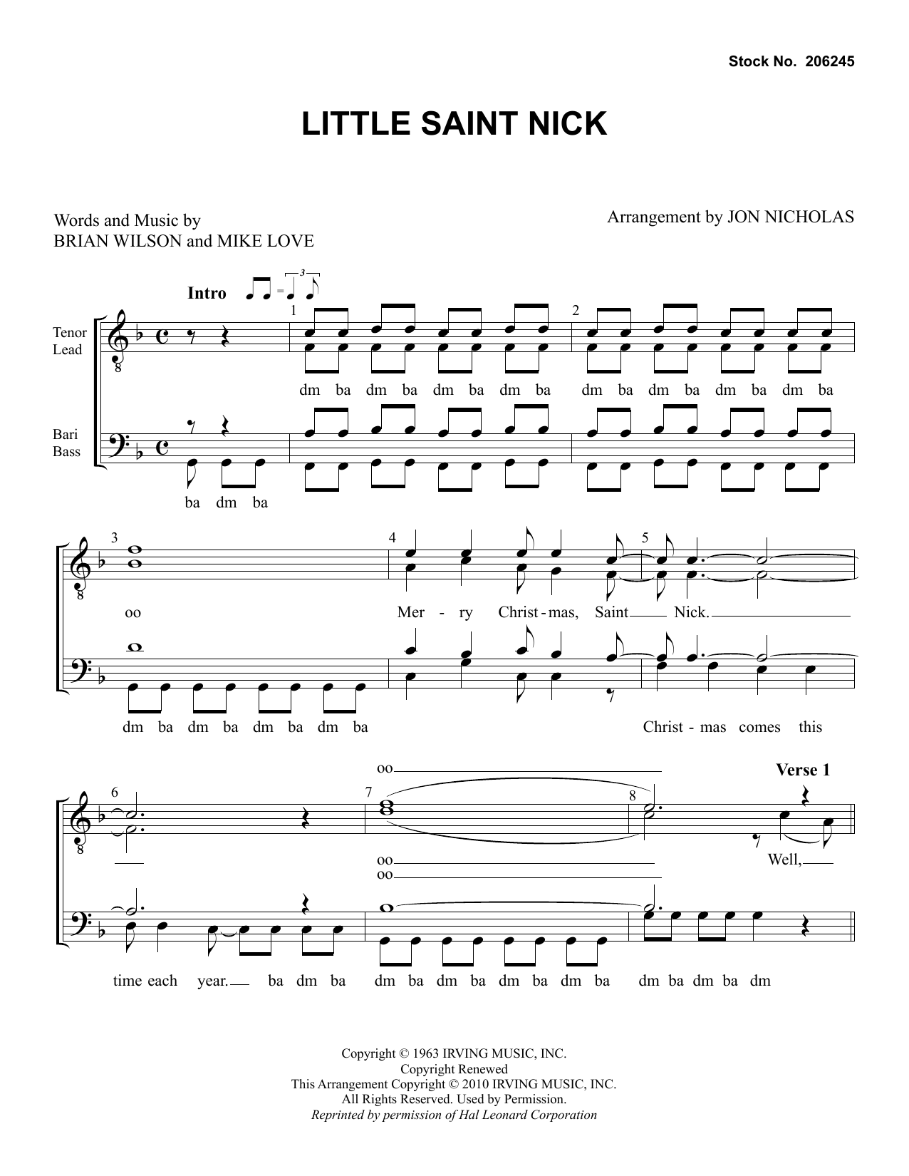 Learn to play The Beach Boys Little Saint Nick (arr. Jon Nicholas) sheet music for SSAA Choir in minutes. The Beach Boys Little Saint Nick (arr. Jon Nicholas) sheet music preview music notes and score for SSAA Choir including 7 page(s)