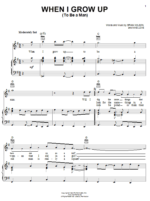 Learn to play The Beach Boys When I Grow Up (To Be A Man) sheet music for Lead Sheet / Fake Book in minutes. The Beach Boys When I Grow Up (To Be A Man) sheet music preview music notes and score for Lead Sheet / Fake Book including 1 page(s)