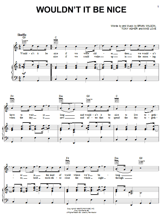 Learn to play The Beach Boys Wouldn't It Be Nice sheet music for Guitar with strumming patterns in minutes. The Beach Boys Wouldn't It Be Nice sheet music preview music notes and score for Guitar with strumming patterns including 5 page(s)