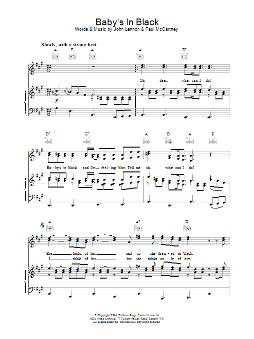 Learn to play The Beatles Baby's In Black sheet music for Guitar Tab in minutes. The Beatles Baby's In Black sheet music preview music notes and score for Guitar Tab including 6 page(s)
