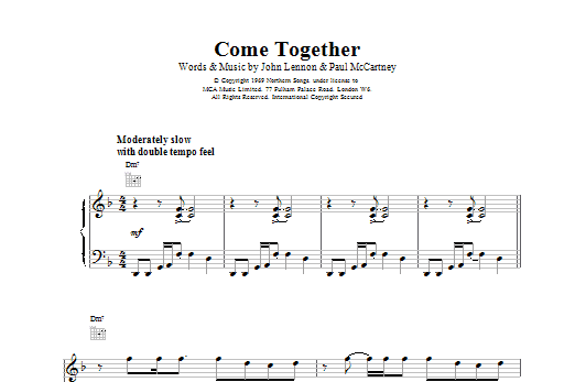 The Beatles Come Together sheet music preview music notes and score for Piano, Vocal & Guitar (Right-Hand Melody) including 5 page(s)