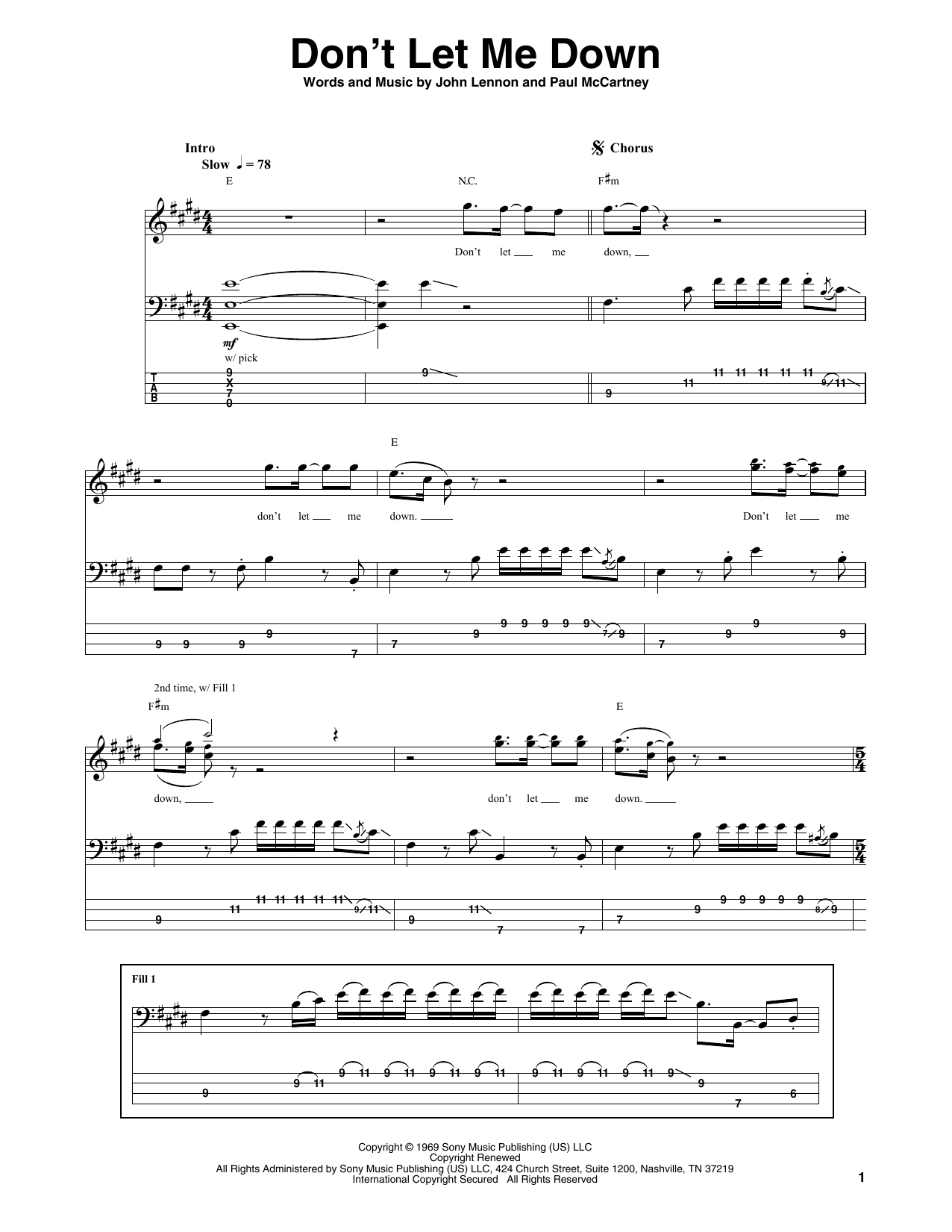 The Beatles Don't Let Me Down sheet music preview music notes and score for Piano, Vocal & Guitar including 4 page(s)