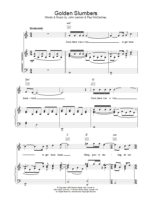 Learn to play The Beatles Golden Slumbers sheet music for Melody Line, Lyrics & Chords in minutes. The Beatles Golden Slumbers sheet music preview music notes and score for Melody Line, Lyrics & Chords including 2 page(s)