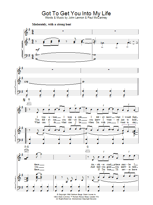 Learn to play The Beatles Got To Get You Into My Life sheet music for Melody Line, Lyrics & Chords in minutes. The Beatles Got To Get You Into My Life sheet music preview music notes and score for Melody Line, Lyrics & Chords including 2 page(s)