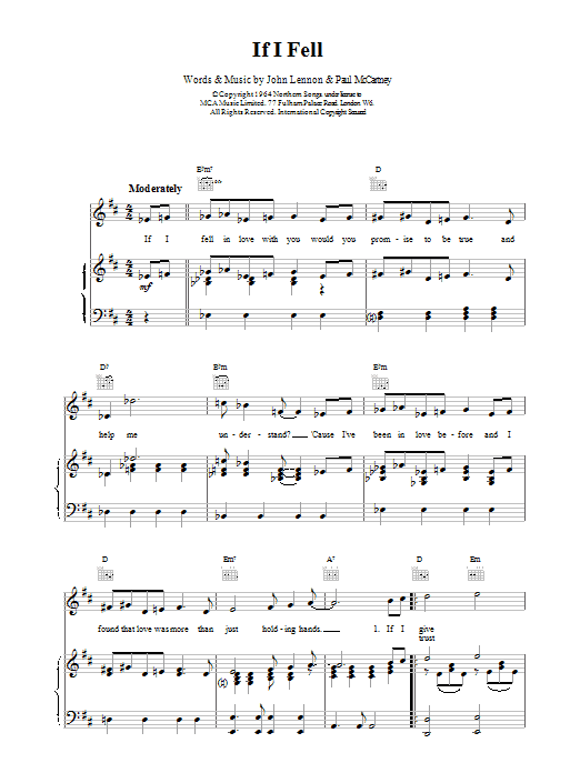 Learn to play The Beatles If I Fell sheet music for Melody Line, Lyrics & Chords in minutes. The Beatles If I Fell sheet music preview music notes and score for Melody Line, Lyrics & Chords including 2 page(s)