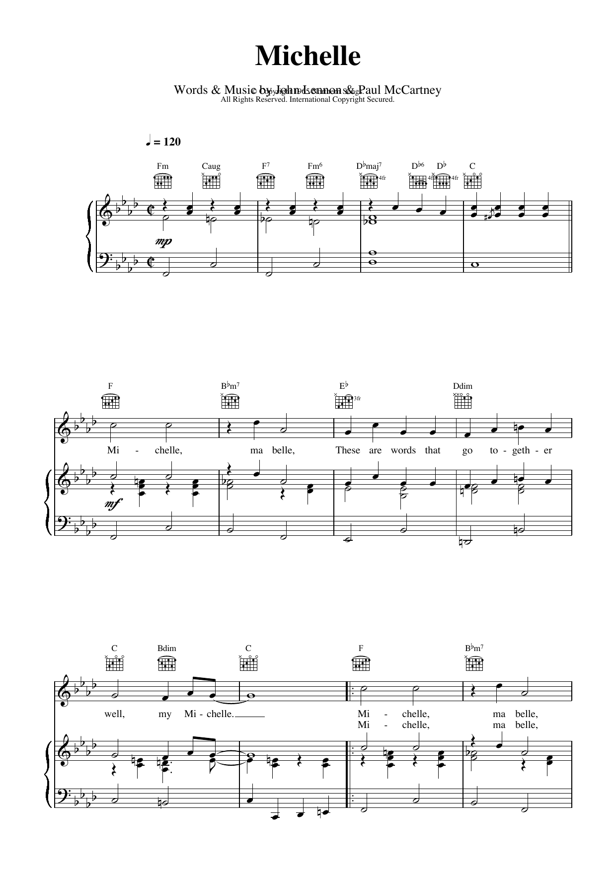 Learn to play The Beatles Michelle sheet music for Piano in minutes. The Beatles Michelle sheet music preview music notes and score for Piano including 6 page(s)