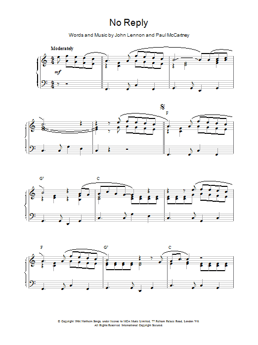 Learn to play The Beatles No Reply sheet music for Guitar Tab in minutes. The Beatles No Reply sheet music preview music notes and score for Guitar Tab including 5 page(s)