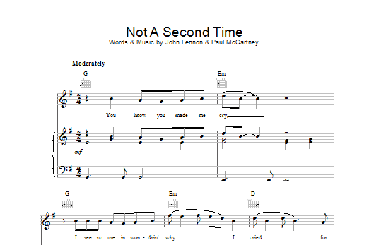 Learn to play The Beatles Not A Second Time sheet music for Guitar Tab in minutes. The Beatles Not A Second Time sheet music preview music notes and score for Guitar Tab including 5 page(s)