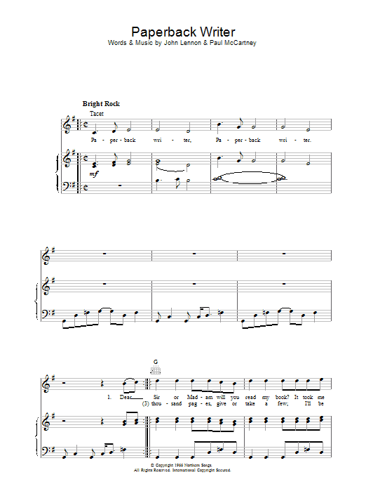 Learn to play The Beatles Paperback Writer sheet music for Easy Piano in minutes. The Beatles Paperback Writer sheet music preview music notes and score for Easy Piano including 3 page(s)