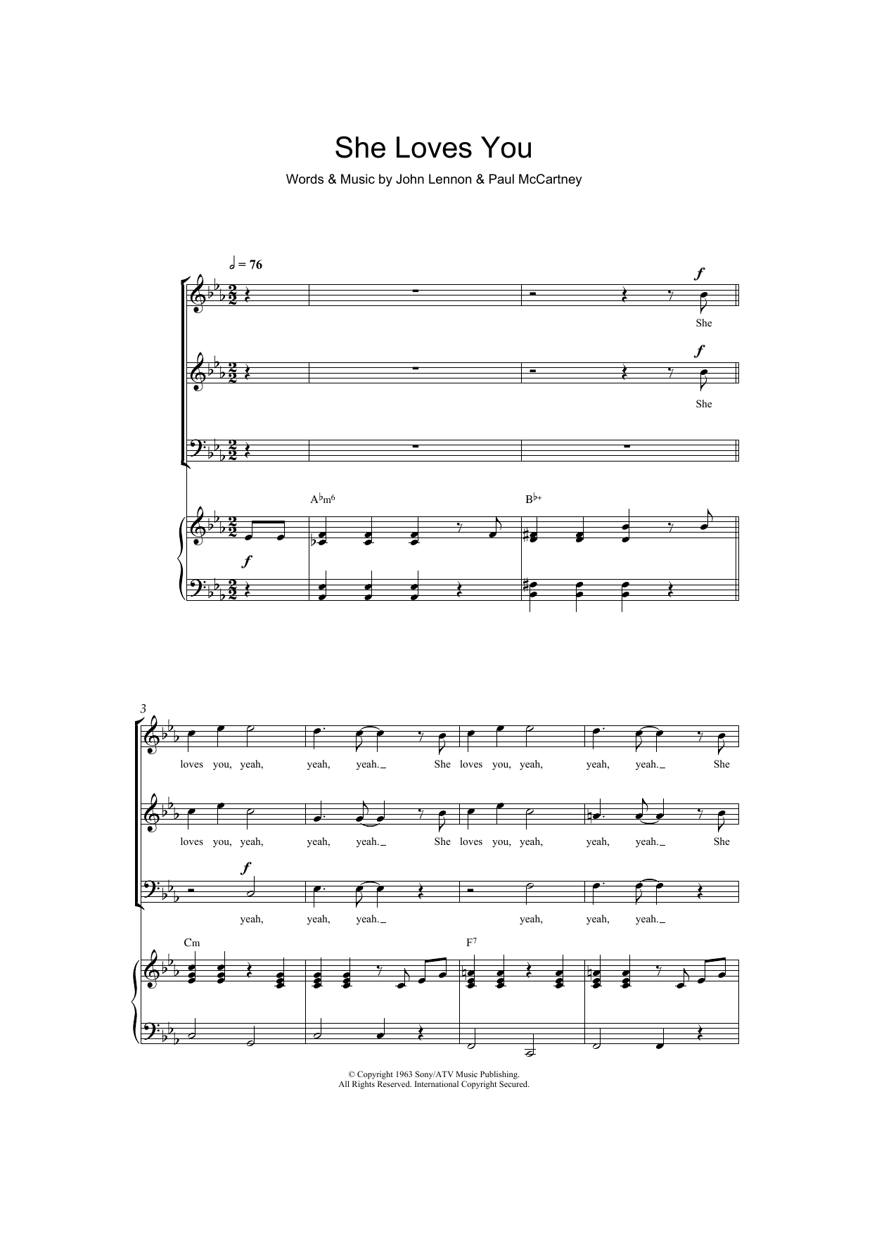The Beatles She Loves You sheet music preview music notes and score for SAB including 6 page(s)
