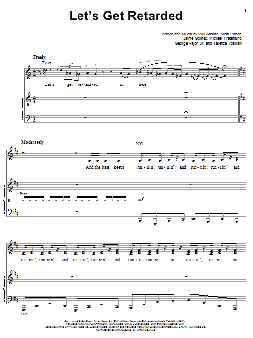 The Black Eyed Peas Let's Get Retarded sheet music preview music notes and score for Piano, Vocal & Guitar (Right-Hand Melody) including 9 page(s)