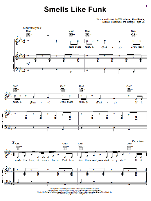 The Black Eyed Peas Smells Like Funk sheet music preview music notes and score for Piano, Vocal & Guitar (Right-Hand Melody) including 12 page(s)
