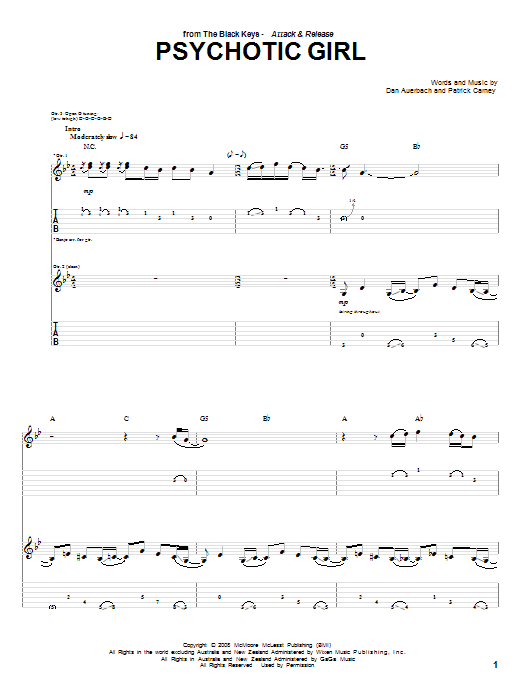 Learn to play The Black Keys Psychotic Girl sheet music for Guitar Tab in minutes. The Black Keys Psychotic Girl sheet music preview music notes and score for Guitar Tab including 12 page(s)