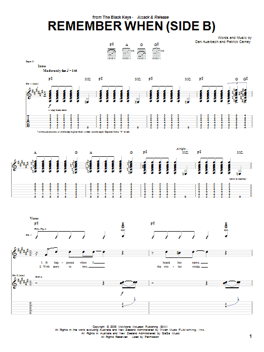 Learn to play The Black Keys Remember When (Side B) sheet music for Guitar Tab in minutes. The Black Keys Remember When (Side B) sheet music preview music notes and score for Guitar Tab including 5 page(s)