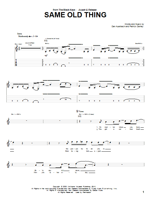 Learn to play The Black Keys Same Old Thing sheet music for Guitar Tab in minutes. The Black Keys Same Old Thing sheet music preview music notes and score for Guitar Tab including 4 page(s)