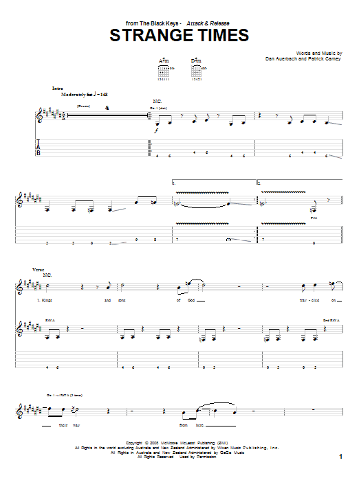 Learn to play The Black Keys Strange Times sheet music for Guitar Tab in minutes. The Black Keys Strange Times sheet music preview music notes and score for Guitar Tab including 4 page(s)