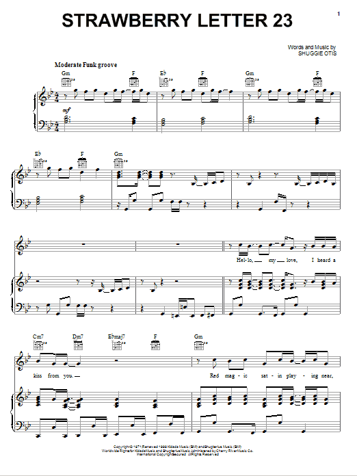 Learn to play The Brothers Johnson Strawberry Letter 23 sheet music for Piano, Vocal & Guitar (Right-Hand Melody) in minutes. The Brothers Johnson Strawberry Letter 23 sheet music preview music notes and score for Piano, Vocal & Guitar (Right-Hand Melody) including 7 page(s)