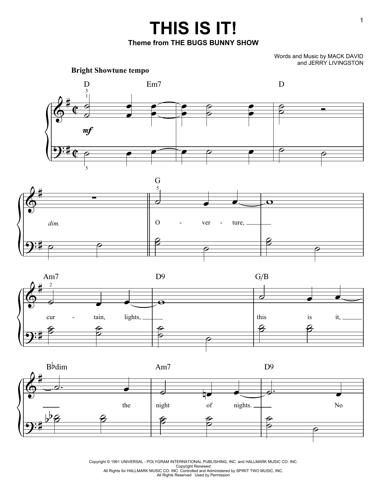 The Bugs Bunny Show This Is It sheet music preview music notes and score for Piano, Vocal & Guitar (Right-Hand Melody) including 4 page(s)