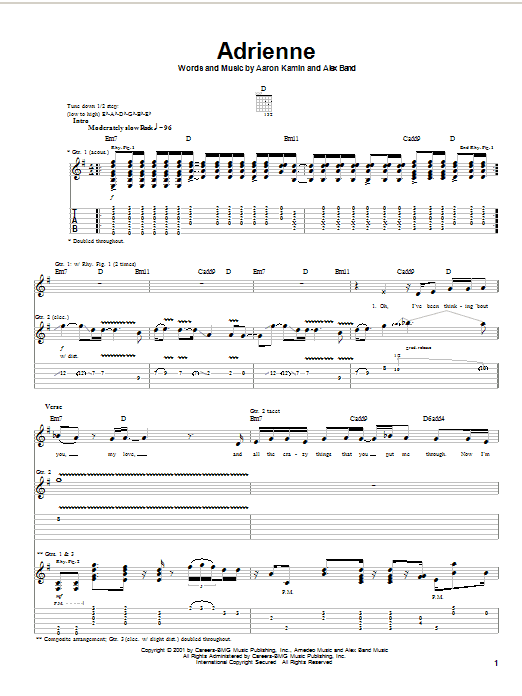 The Calling Adrienne sheet music preview music notes and score for Guitar Tab including 8 page(s)