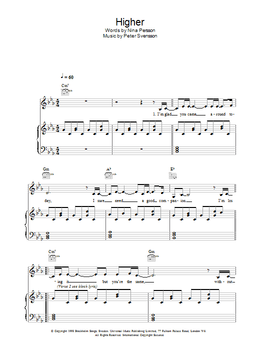 Learn to play The Cardigans Higher sheet music for Piano, Vocal & Guitar in minutes. The Cardigans Higher sheet music preview music notes and score for Piano, Vocal & Guitar including 6 page(s)
