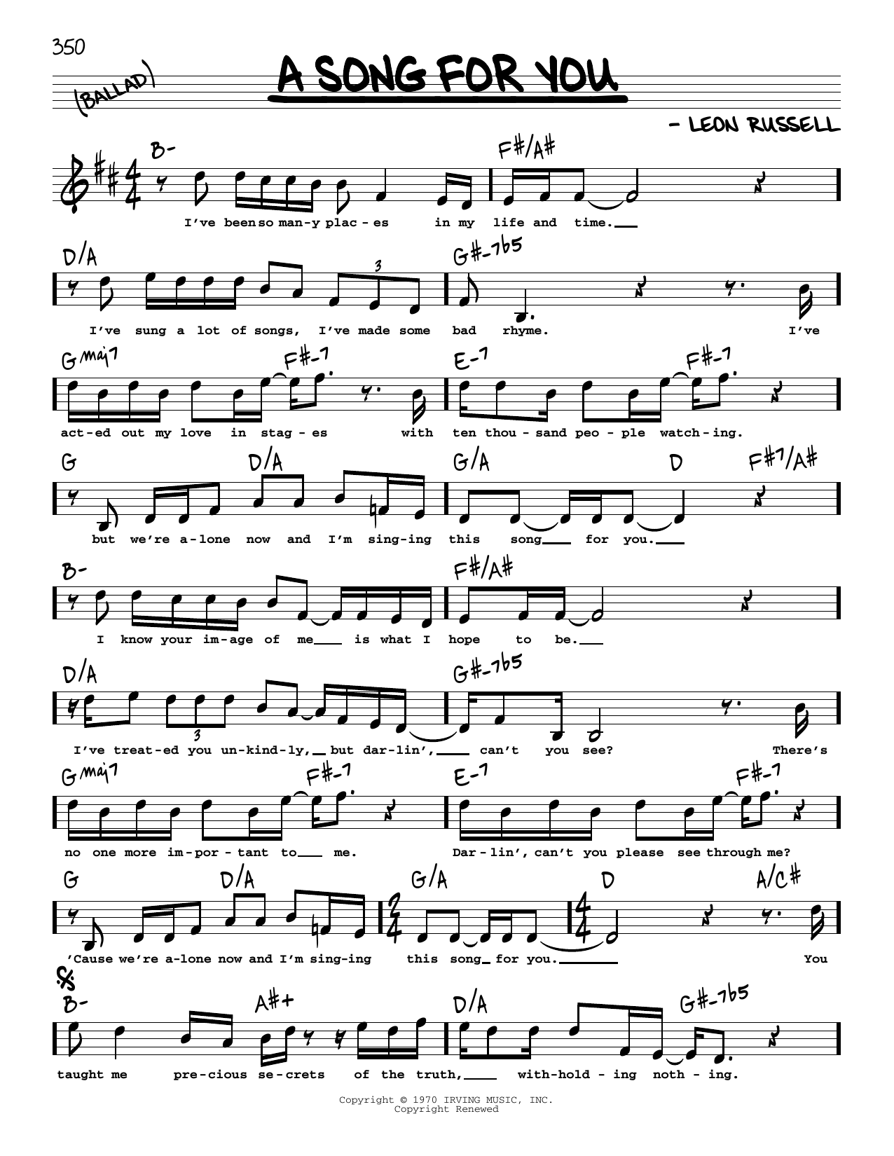 Learn to play The Carpenters A Song For You (High Voice) sheet music for Real Book – Melody, Lyrics & Chords in minutes. The Carpenters A Song For You (High Voice) sheet music preview music notes and score for Real Book – Melody, Lyrics & Chords including 2 page(s)