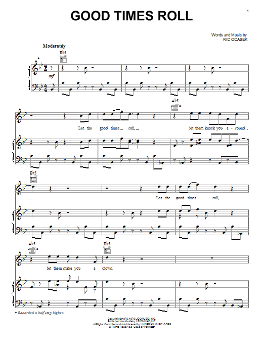 Learn to play The Cars Good Times Roll sheet music for Piano, Vocal & Guitar (Right-Hand Melody) in minutes. The Cars Good Times Roll sheet music preview music notes and score for Piano, Vocal & Guitar (Right-Hand Melody) including 5 page(s)