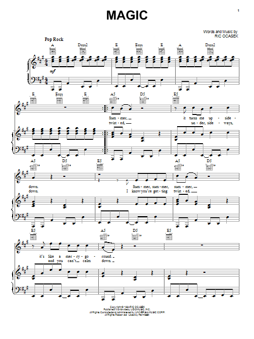Learn to play The Cars Magic sheet music for Piano, Vocal & Guitar (Right-Hand Melody) in minutes. The Cars Magic sheet music preview music notes and score for Piano, Vocal & Guitar (Right-Hand Melody) including 5 page(s)