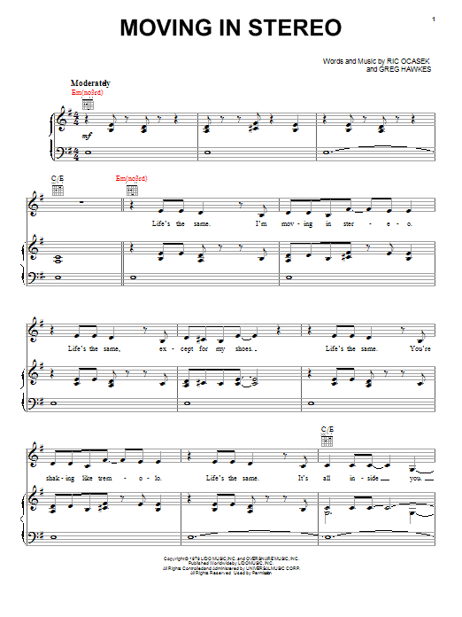 Learn to play The Cars Moving In Stereo sheet music for Piano, Vocal & Guitar (Right-Hand Melody) in minutes. The Cars Moving In Stereo sheet music preview music notes and score for Piano, Vocal & Guitar (Right-Hand Melody) including 3 page(s)