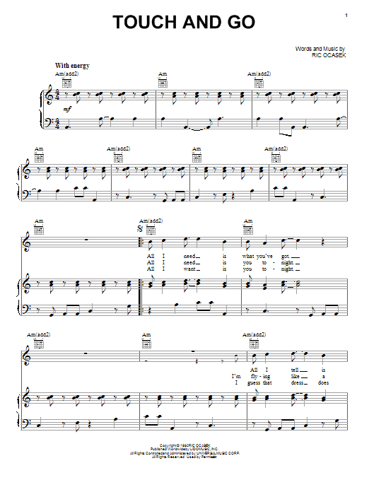 Learn to play The Cars Touch And Go sheet music for Piano, Vocal & Guitar (Right-Hand Melody) in minutes. The Cars Touch And Go sheet music preview music notes and score for Piano, Vocal & Guitar (Right-Hand Melody) including 6 page(s)