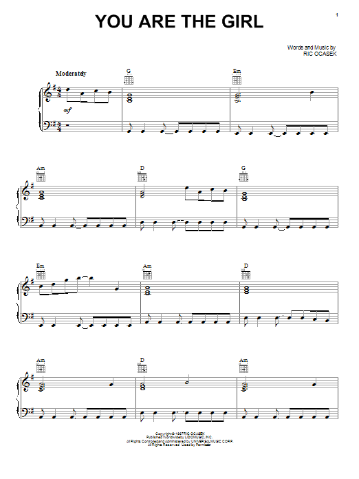 Learn to play The Cars You Are The Girl sheet music for Piano, Vocal & Guitar (Right-Hand Melody) in minutes. The Cars You Are The Girl sheet music preview music notes and score for Piano, Vocal & Guitar (Right-Hand Melody) including 6 page(s)