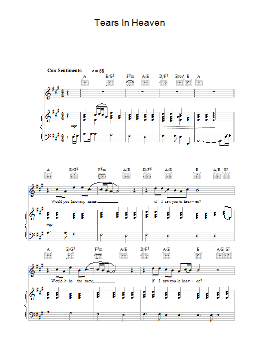 The Choirboys Tears In Heaven sheet music preview music notes and score for Piano, Vocal & Guitar (Right-Hand Melody) including 5 page(s)