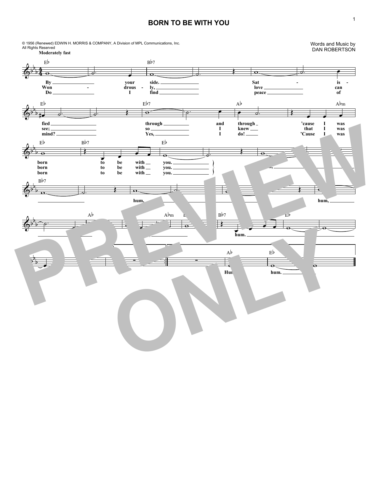 The Chordettes Born To Be With You sheet music preview music notes and score for E-Z Play Today including 2 page(s)