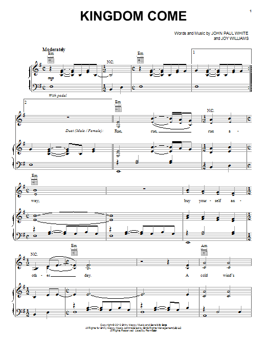 Learn to play The Civil Wars Kingdom Come sheet music for Piano, Vocal & Guitar (Right-Hand Melody) in minutes. The Civil Wars Kingdom Come sheet music preview music notes and score for Piano, Vocal & Guitar (Right-Hand Melody) including 8 page(s)