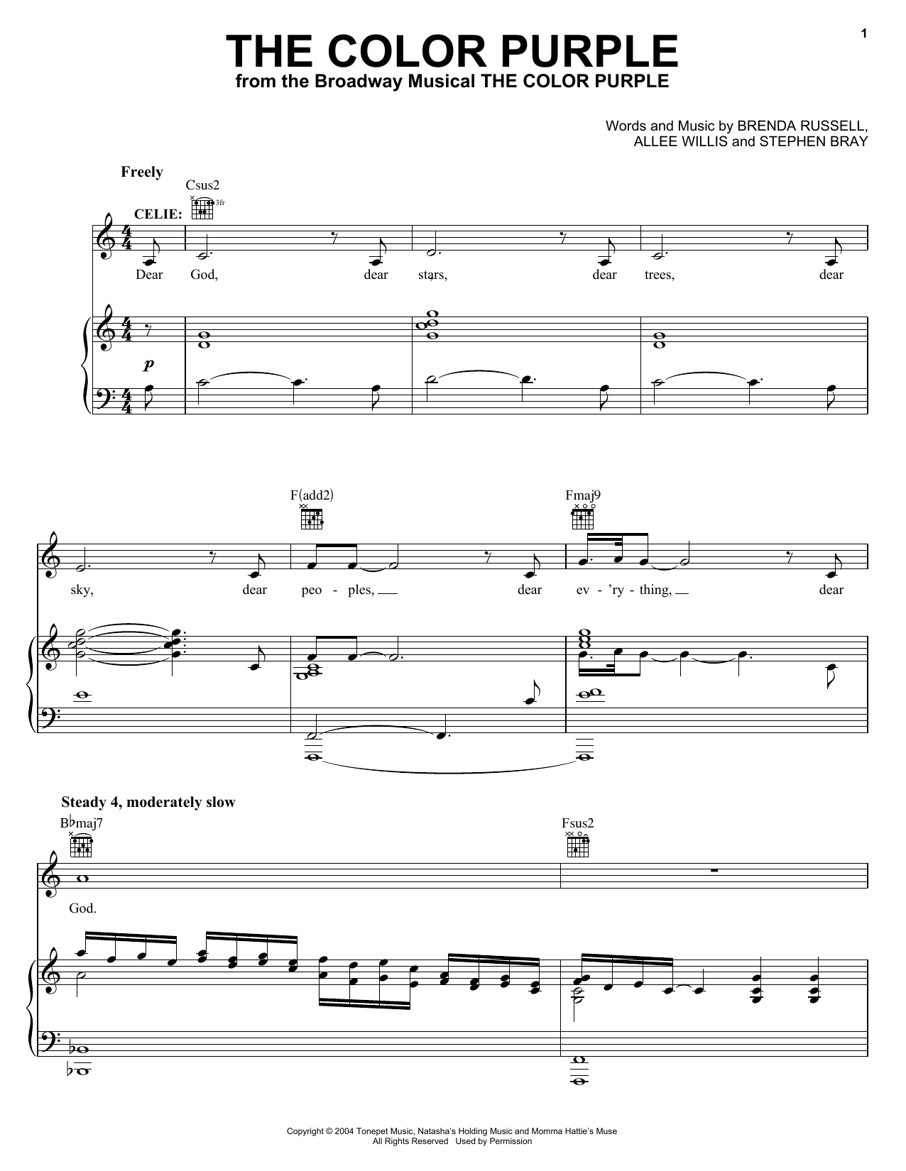The Color Purple (Musical) The Color Purple sheet music preview music notes and score for Easy Piano including 6 page(s)