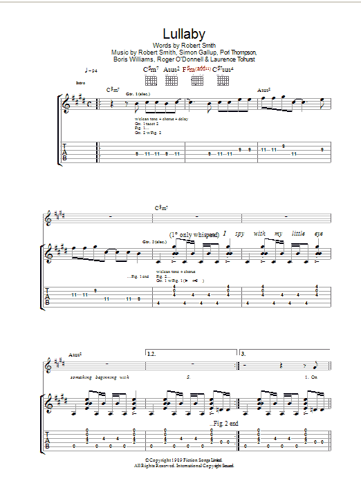 The Cure Lullaby sheet music preview music notes and score for Guitar Tab including 6 page(s)