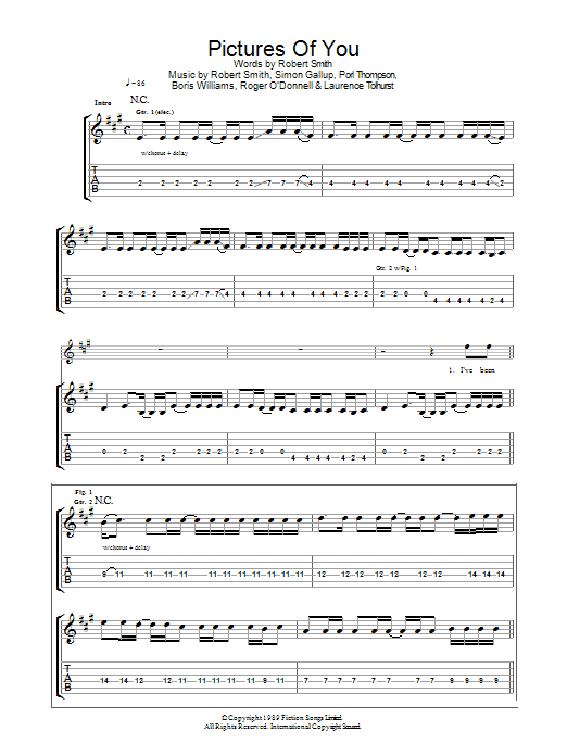 The Cure Pictures Of You sheet music preview music notes and score for Guitar Tab including 12 page(s)