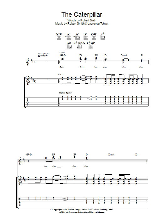 The Cure The Caterpillar sheet music preview music notes and score for Guitar Tab including 5 page(s)