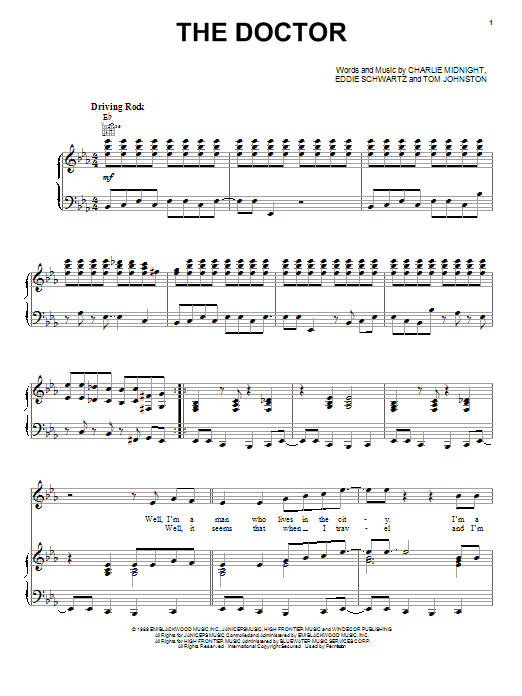 Learn to play The Doobie Brothers The Doctor sheet music for Piano, Vocal & Guitar (Right-Hand Melody) in minutes. The Doobie Brothers The Doctor sheet music preview music notes and score for Piano, Vocal & Guitar (Right-Hand Melody) including 6 page(s)