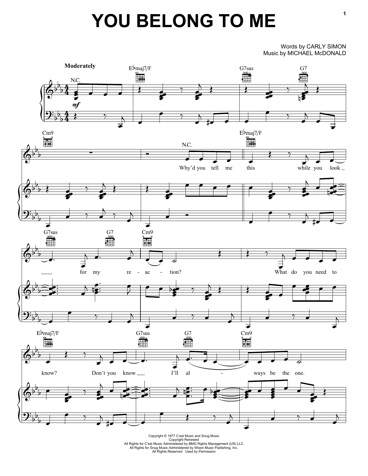 Learn to play The Doobie Brothers You Belong To Me sheet music for Piano, Vocal & Guitar (Right-Hand Melody) in minutes. The Doobie Brothers You Belong To Me sheet music preview music notes and score for Piano, Vocal & Guitar (Right-Hand Melody) including 5 page(s)