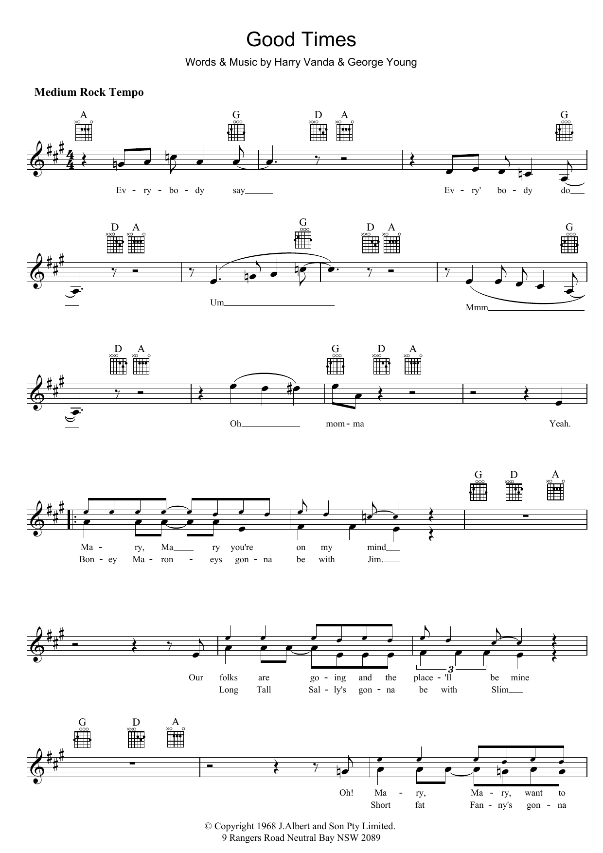 Learn to play The Easybeats Good Times sheet music for Melody Line, Lyrics & Chords in minutes. The Easybeats Good Times sheet music preview music notes and score for Melody Line, Lyrics & Chords including 2 page(s)