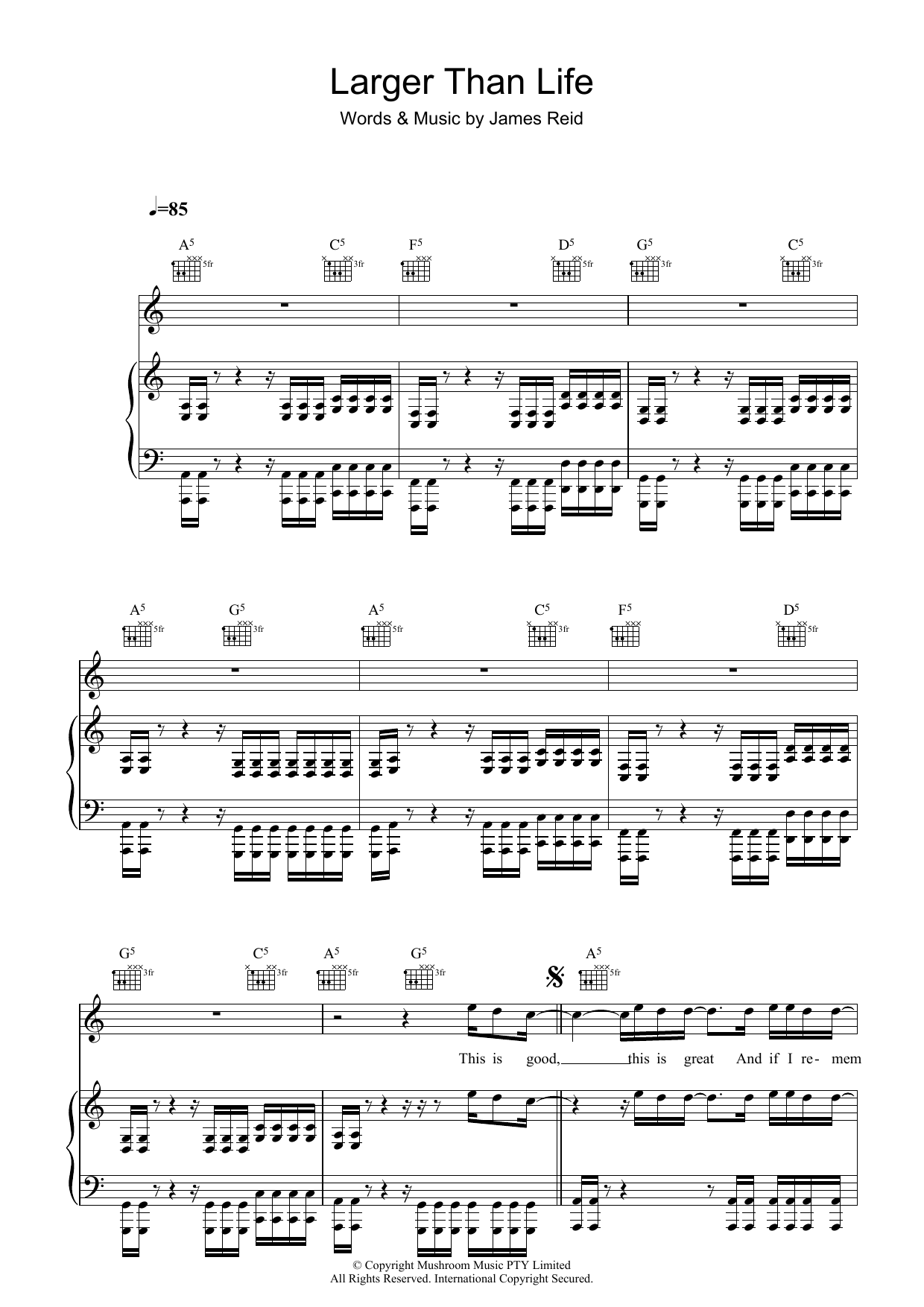 Learn to play The Feelers Larger Than Life sheet music for Piano, Vocal & Guitar (Right-Hand Melody) in minutes. The Feelers Larger Than Life sheet music preview music notes and score for Piano, Vocal & Guitar (Right-Hand Melody) including 7 page(s)