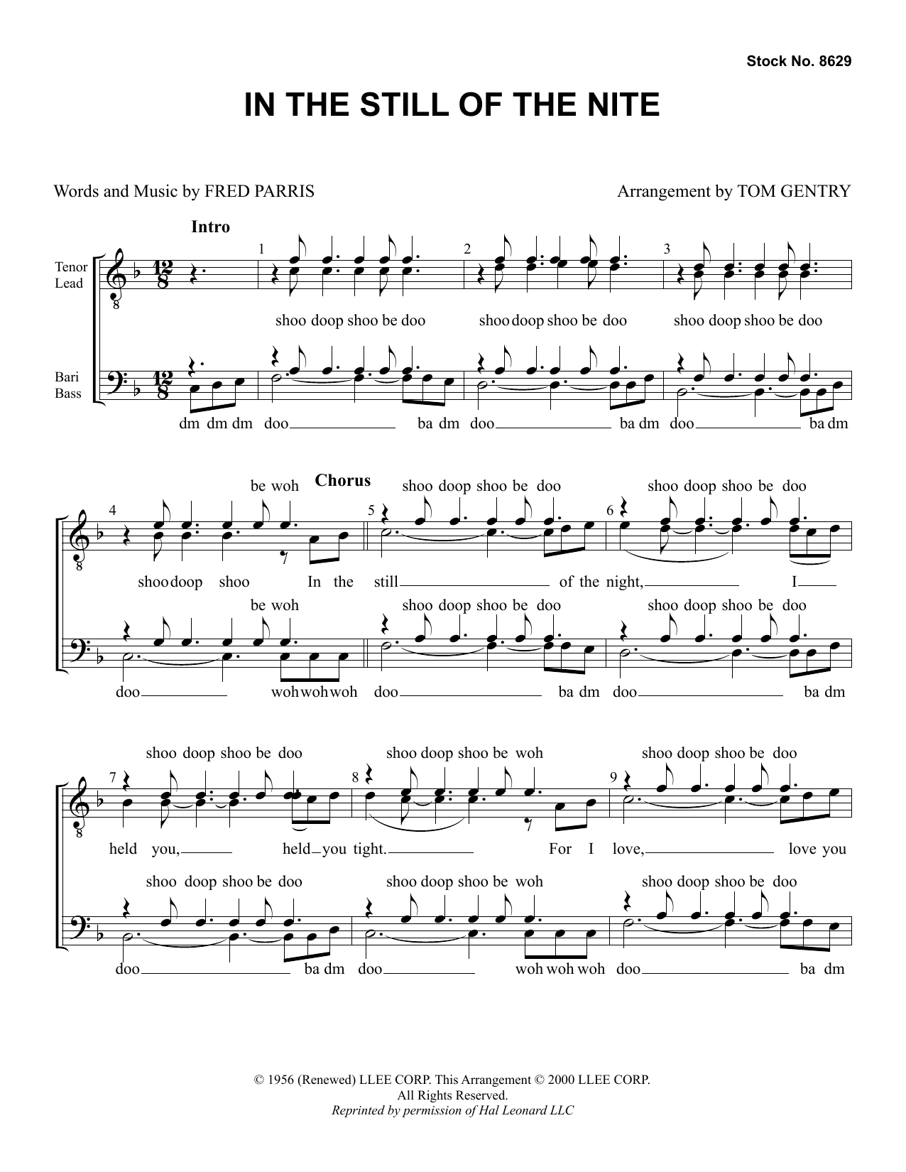 Learn to play The Five Satins In the Still of the Nite (arr. Tom Gentry) sheet music for TTBB Choir in minutes. The Five Satins In the Still of the Nite (arr. Tom Gentry) sheet music preview music notes and score for TTBB Choir including 4 page(s)