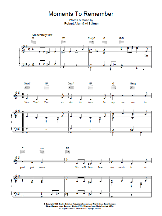 Learn to play The Four Lads Moments To Remember sheet music for Piano, Vocal & Guitar (Right-Hand Melody) in minutes. The Four Lads Moments To Remember sheet music preview music notes and score for Piano, Vocal & Guitar (Right-Hand Melody) including 4 page(s)