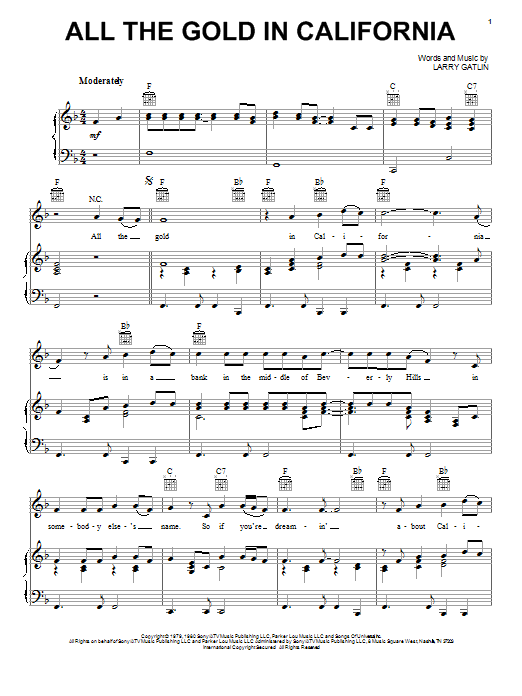 Learn to play The Gatlin Brothers All The Gold In California sheet music for Easy Guitar Tab in minutes. The Gatlin Brothers All The Gold In California sheet music preview music notes and score for Easy Guitar Tab including 3 page(s)