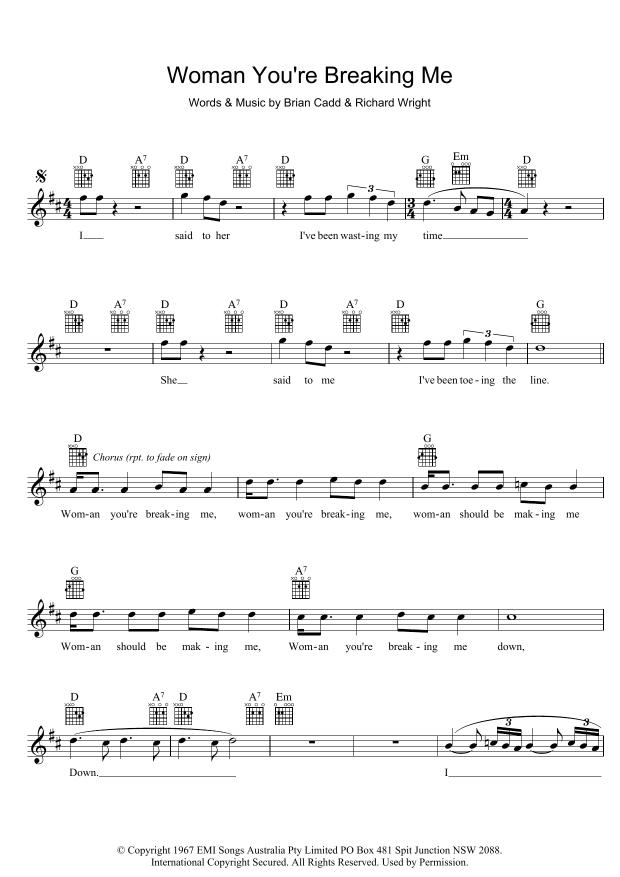 Learn to play The Groop Woman You're Breaking Me sheet music for Melody Line, Lyrics & Chords in minutes. The Groop Woman You're Breaking Me sheet music preview music notes and score for Melody Line, Lyrics & Chords including 2 page(s)