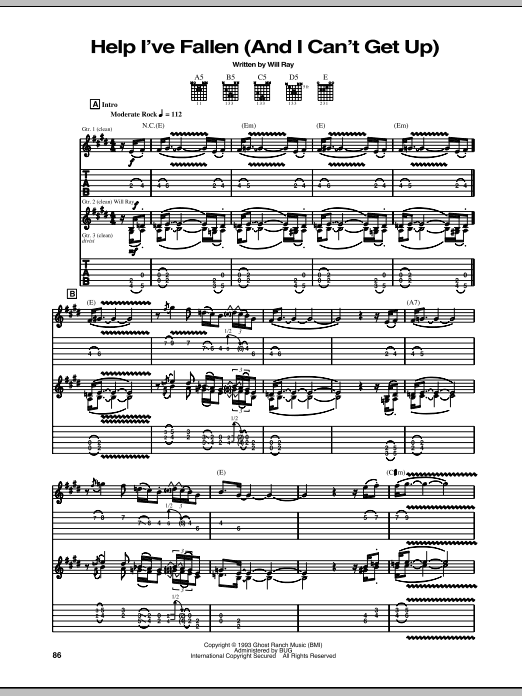 The Hellecasters Help I've Fallen (And I Can't Get Up) sheet music preview music notes and score for Guitar Tab including 12 page(s)