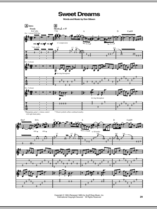 Learn to play The Hellecasters Sweet Dreams sheet music for Guitar Tab in minutes. The Hellecasters Sweet Dreams sheet music preview music notes and score for Guitar Tab including 7 page(s)