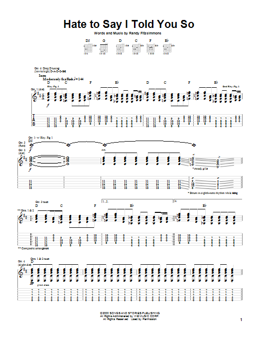 Learn to play The Hives Hate To Say I Told You So sheet music for Guitar Tab in minutes. The Hives Hate To Say I Told You So sheet music preview music notes and score for Guitar Tab including 6 page(s)