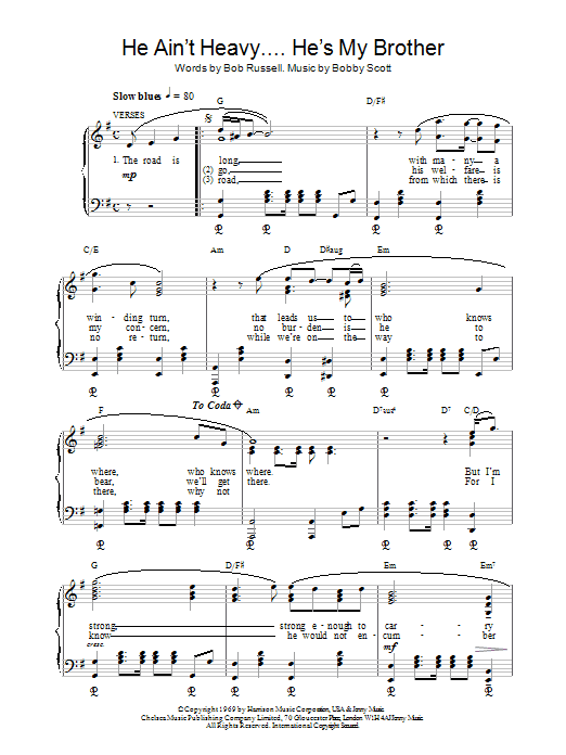 Learn to play The Hollies He Ain't Heavy, He's My Brother sheet music for E-Z Play Today in minutes. The Hollies He Ain't Heavy, He's My Brother sheet music preview music notes and score for E-Z Play Today including 3 page(s)